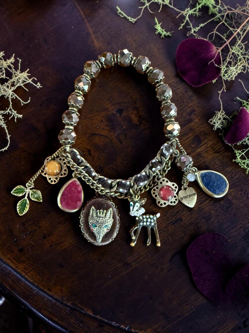 Vintage Betsey Johnson Woodland Creatures Fox Deer Charm Stretch Bracelet